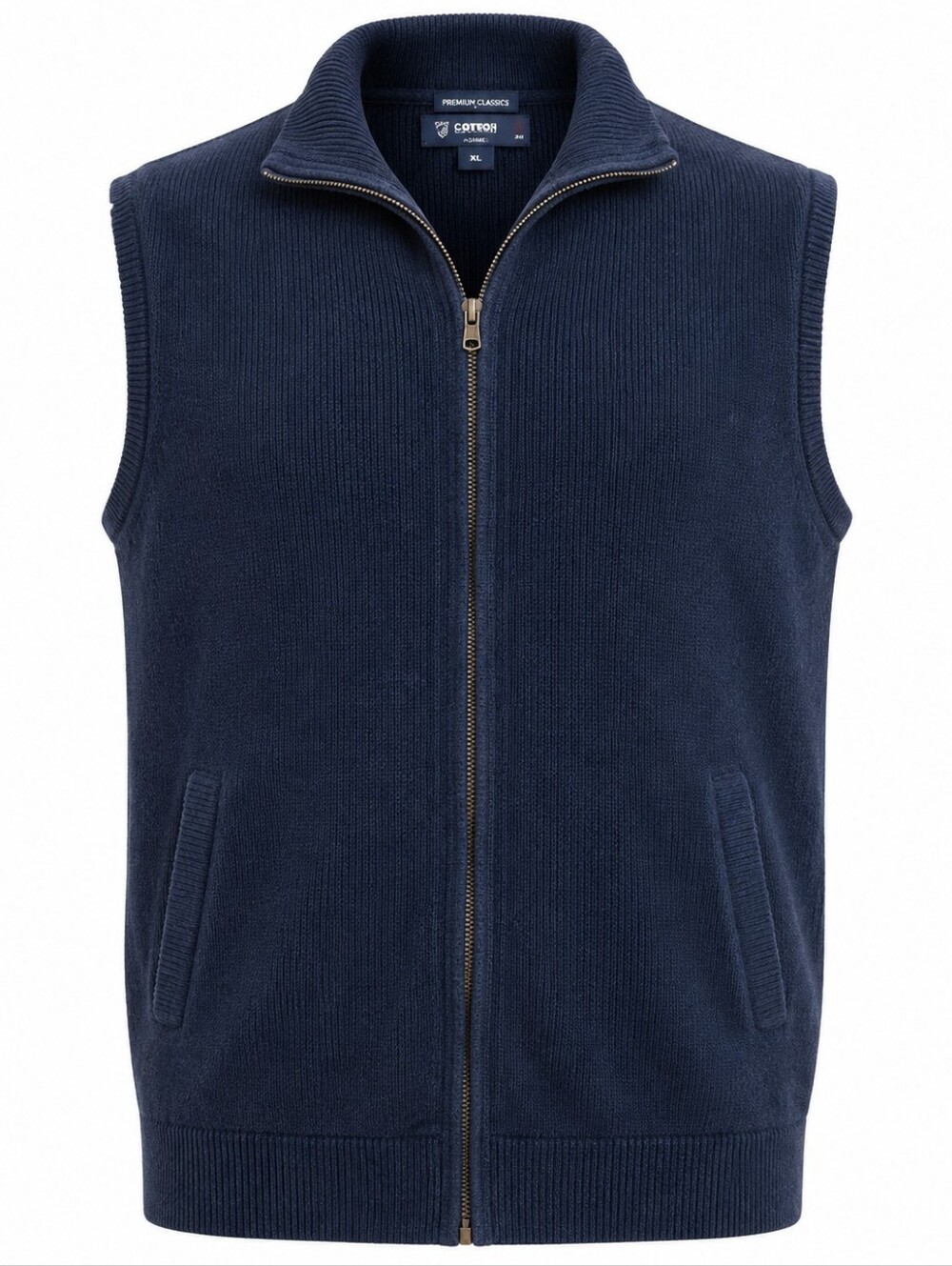 CREMIEUX CLASSICS | Men's Cotton Cashmere Dark Blue Ribbed Vest‎ Pockets | XXL